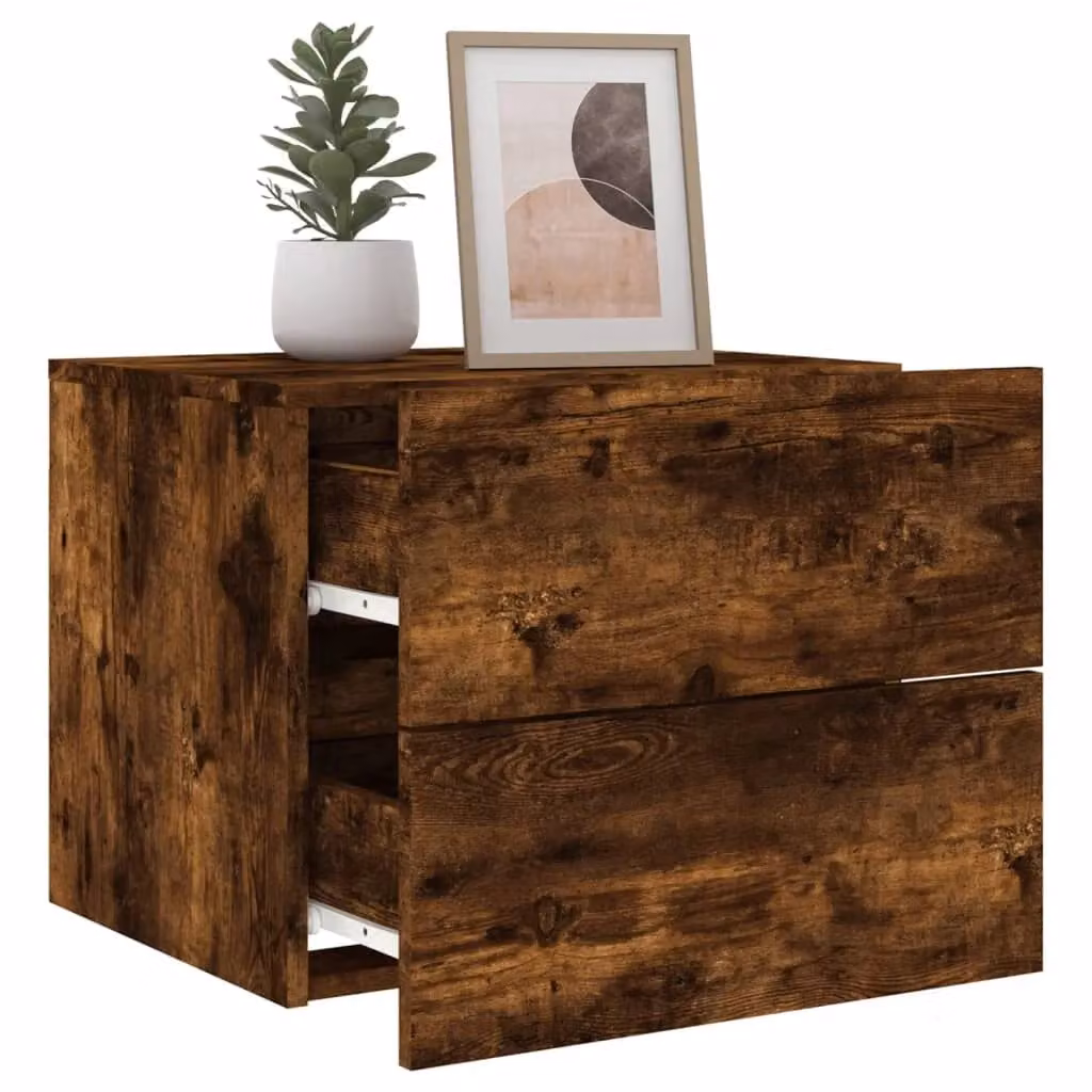 Berkfield Home Wall-mounted Bedside Cabinet with Integrated LED Lights in Smoked Oak Brown – 5