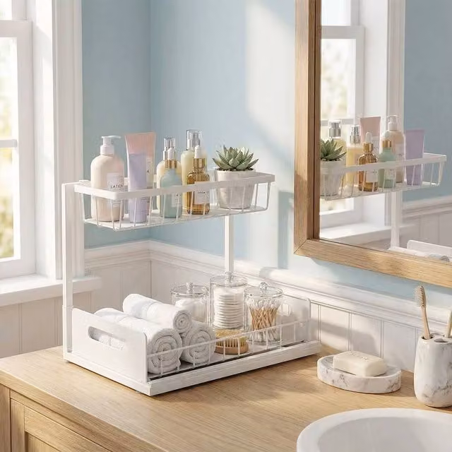 EONLION White 2 Tier Under Sink Storage Organiser, Width: 100 cm