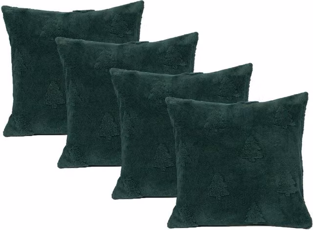 OHS Pack of 4 Green Tufted Tree Sherpa Square Cushion Covers