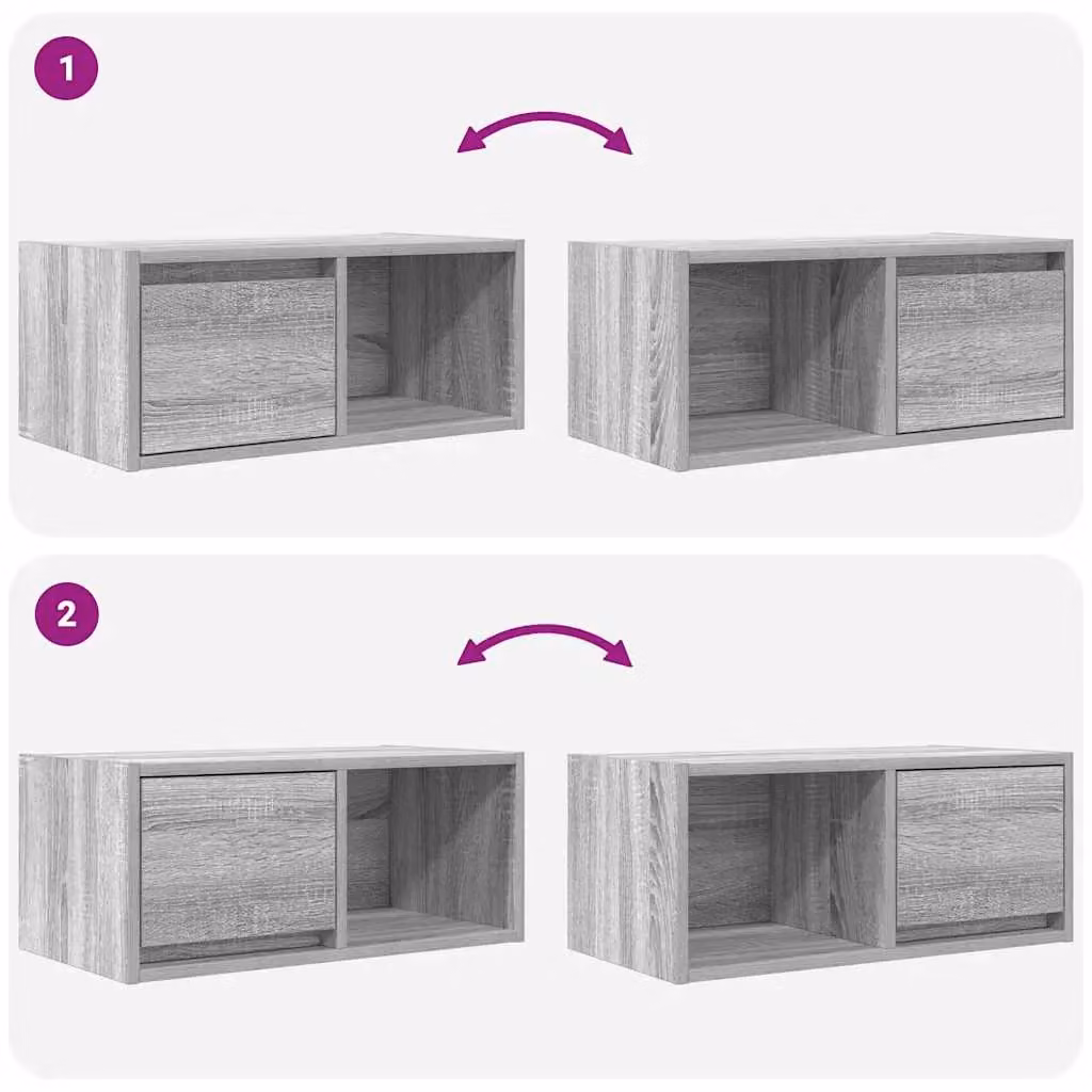 Berkfield Home Set of 2 Modern Grey Sonoma TV Cabinets, W/D/H: 60 x 31 x 25.5 cm – 3