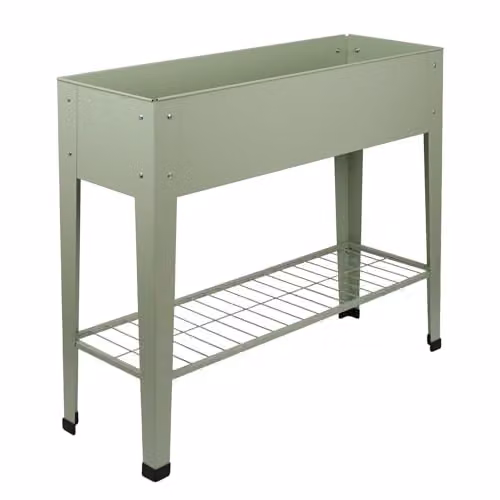 Harbour Housewares Elevated Raised Garden Bed with Legs and Storage Shelf in Green, Galvanised Steel Planter Box