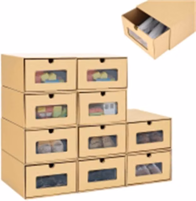 Nordara 10-Piece Stackable and Foldable Kraft Paper Shoe Box Storage Drawers in Brown, W/D/H: 33.5 x 23 x 13 cm – 1