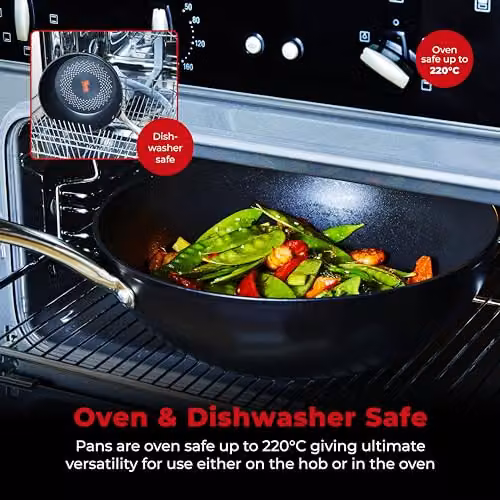 Tower SmartStart Ultra Forged 28cm Aluminium Wok with Aeroglide Non-Stick Coating, Black and Silver, Induction Compatible and Oven Safe – 6