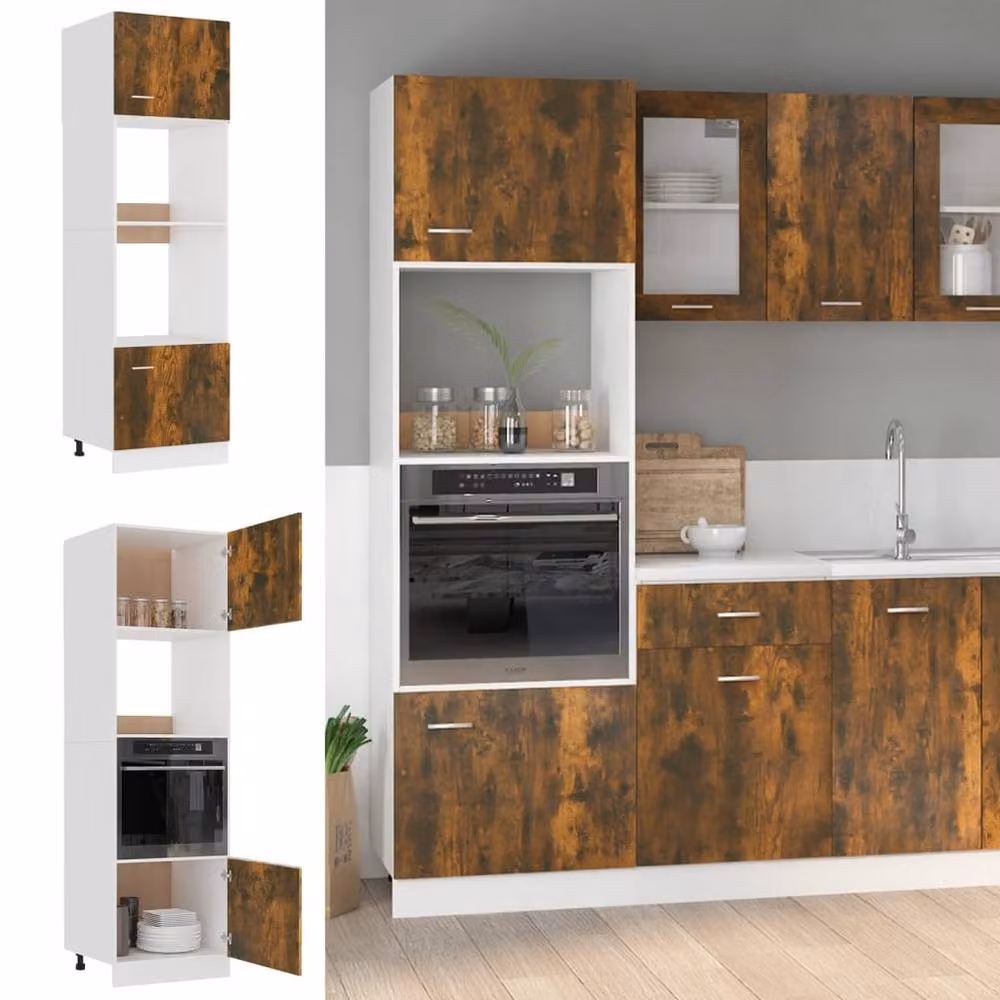Berkfield Home Smoked Oak Microwave Cabinet in Brown, W/D/H: 60 x 57 x 207 cm – 2