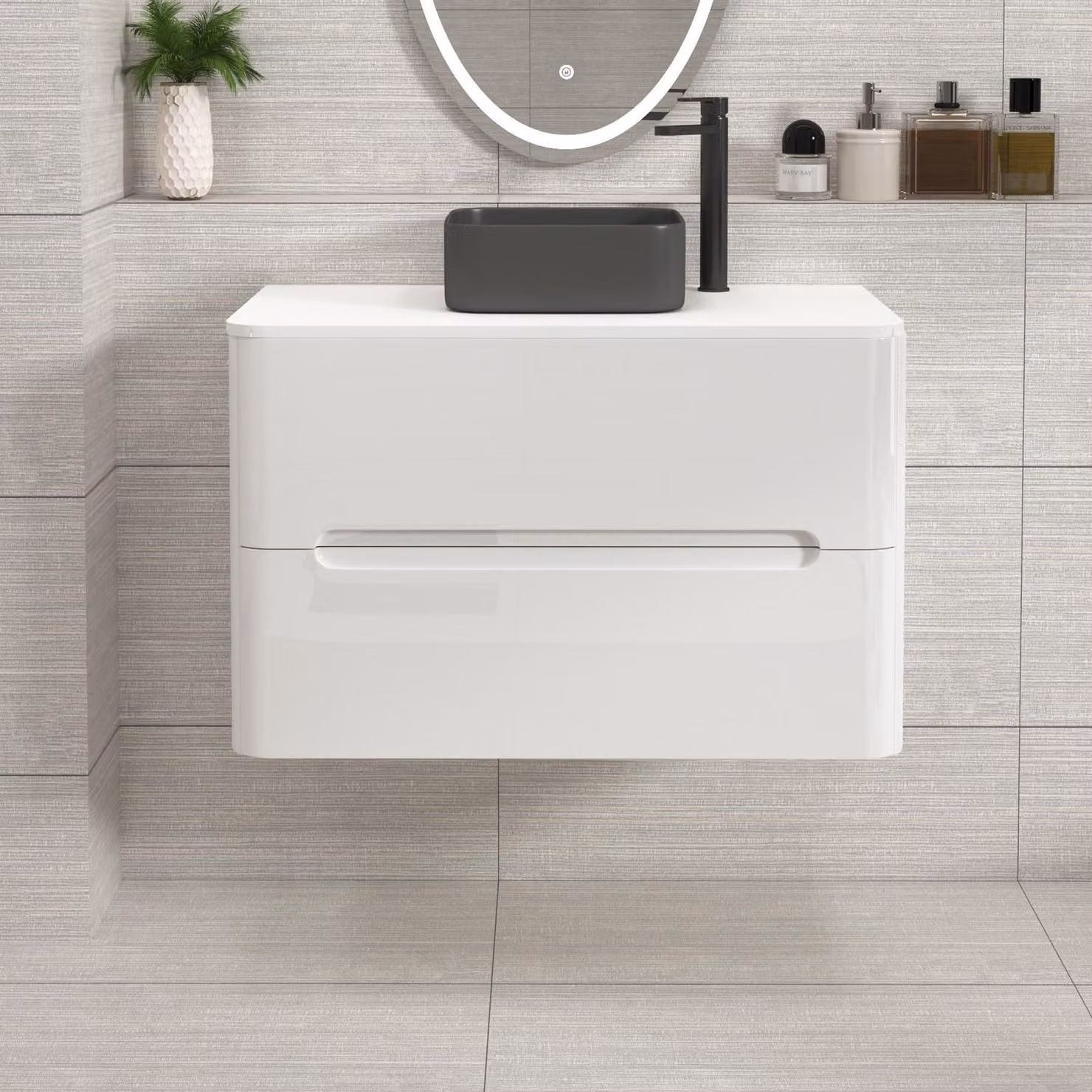 Royal Bathrooms Venice 800mm Wall Hung Gloss White Vanity Unit with 2 Drawers and Art Square Basin
