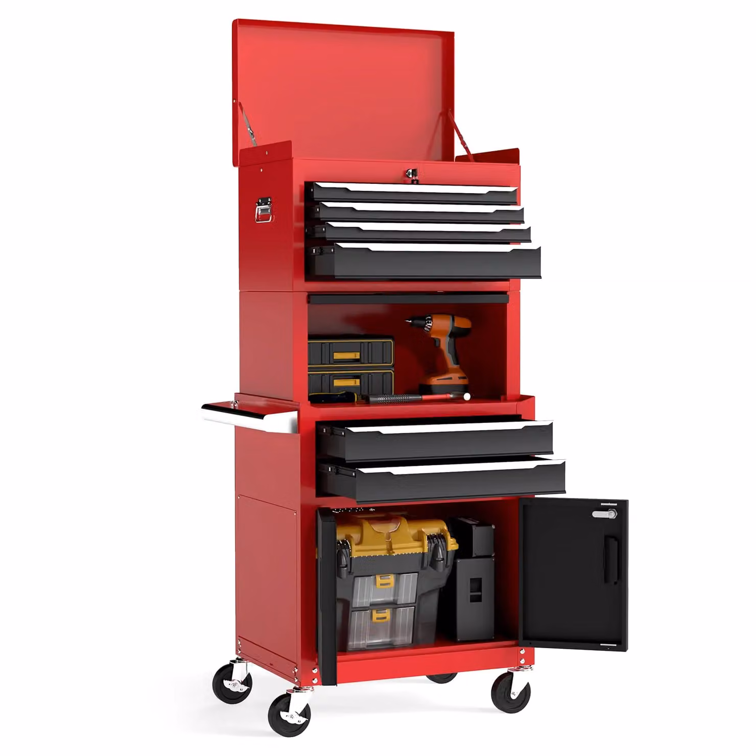 Costway 6-Drawer Heavy-Duty Rolling Tool Chest and Lockable Storage Cabinet in Red – 11