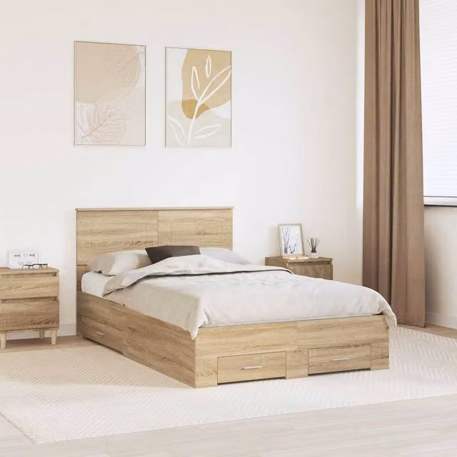 Berkfield Home Sonoma Oak Bed Frame with Drawer, Brown, W/D/H: 120 x 200 cm
