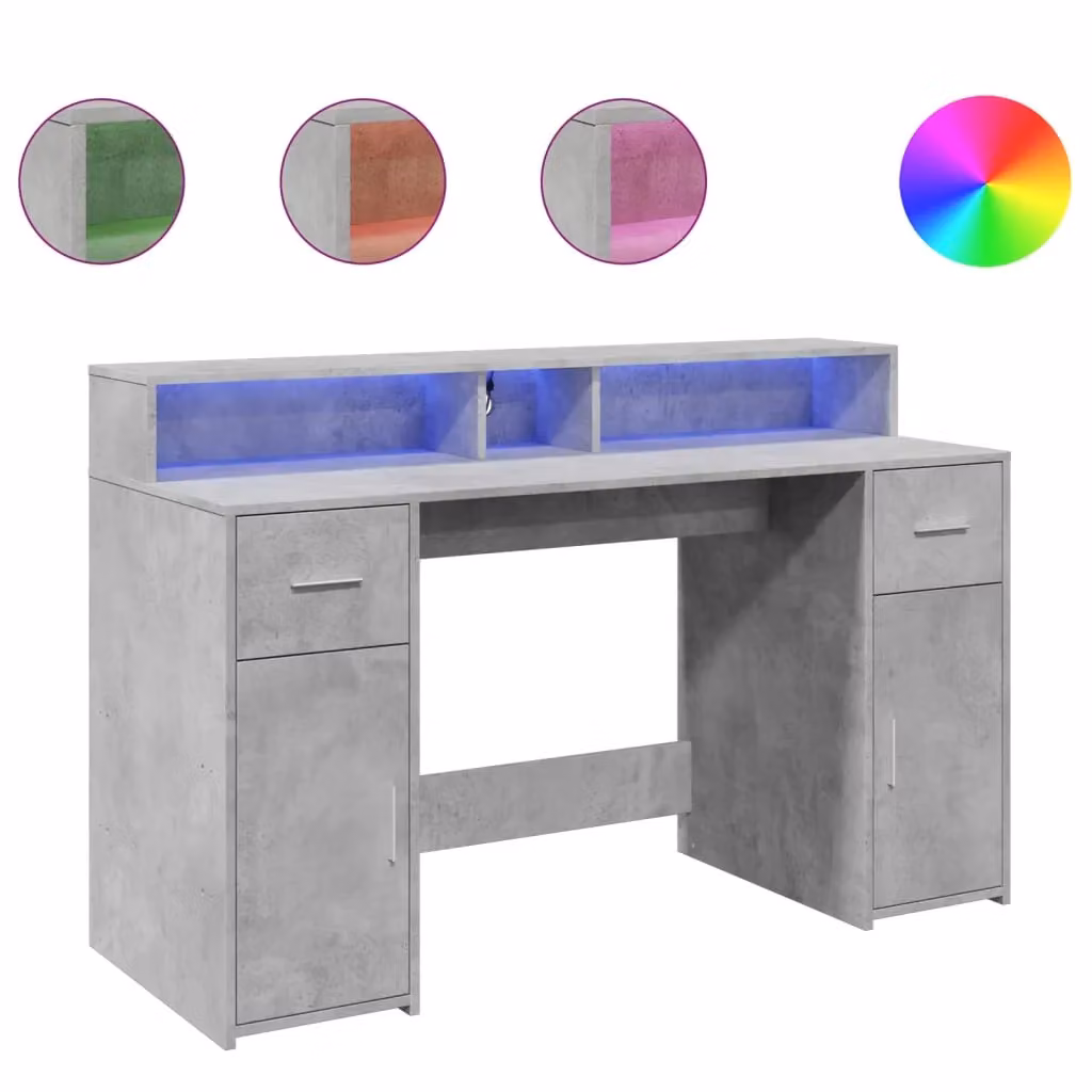 Berkfield Home Modern Gaming Desk with LED Lights in Grey, W/D/H: 140 x 55 x 91 cm – 2
