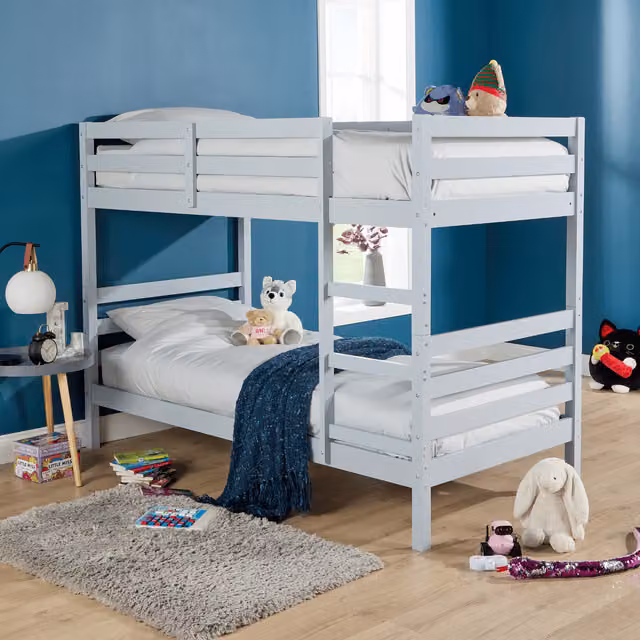 Home Source Hendon Childrens Modern Solid Pine Single Bunk Bed in Grey