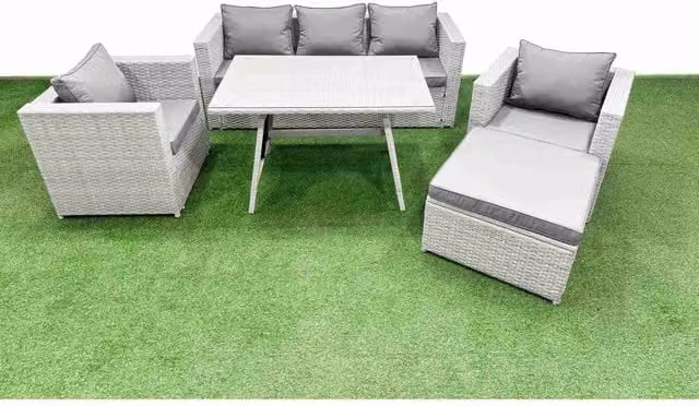 Fimous 6-Piece Outdoor PE Rattan Patio Furniture Set with Cushions in Light Grey and Dark Grey Fabric