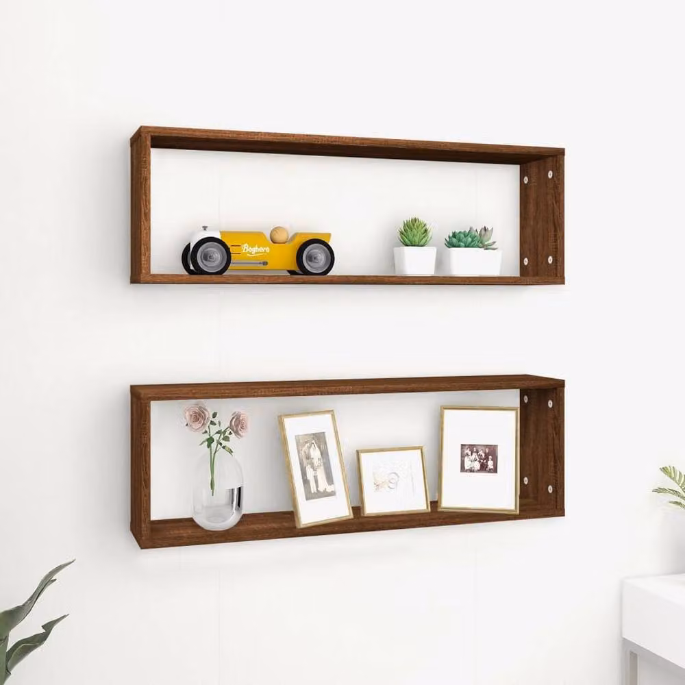 Berkfield Home Wall Mounted Cube Shelves, 2 Piece Set, Brown Oak, W: 80 cm, D: 26.5 cm, H: 15 cm – 2