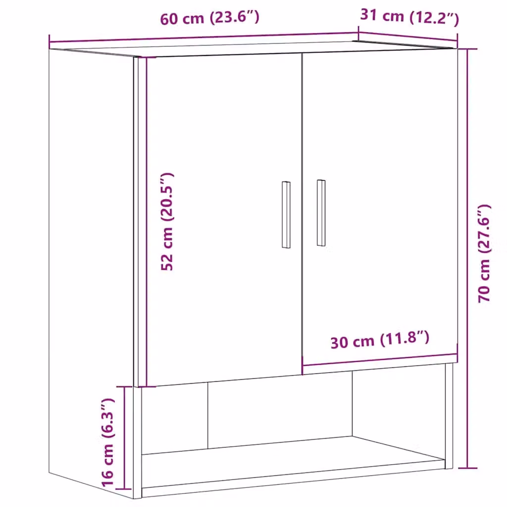 Berkfield Home Artisan Oak Wall Cabinet in Brown, W/D/H: 60 x 31 x 70 cm – 6
