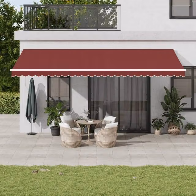 Berkfield Home Manual Retractable Awning with Folding Arms in Burgundy and Black, W: 600 cm, D: 300 cm – 1