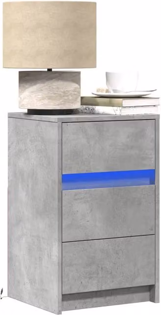 Berkfield Home Modern Bedside Cabinet with Integrated LED Lights in Concrete Grey MDF – 1