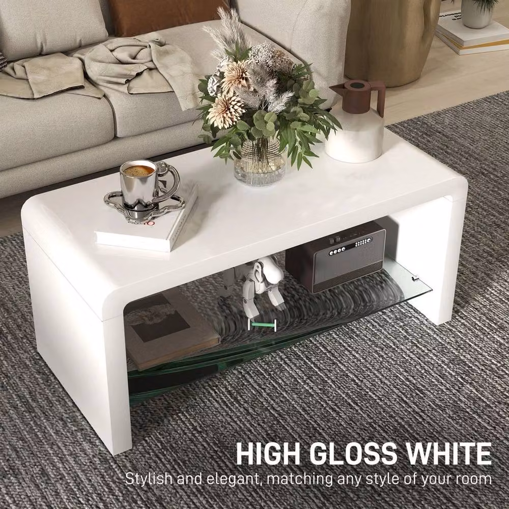 NESTLUNE High Gloss Square Storage Coffee Table in White, W/D: 100 x 100 cm – 4