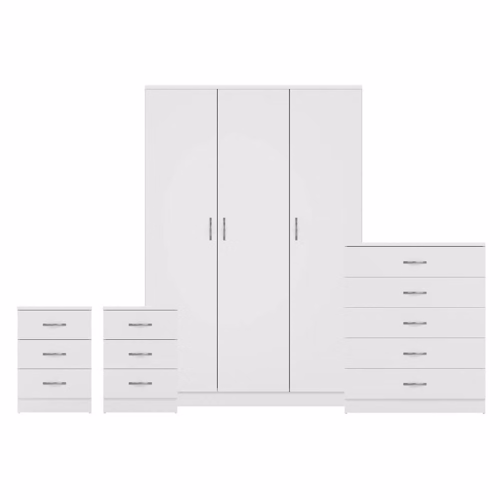 HD Designs 4 Piece Modern White Bedroom Set Including Wardrobe, Chest of Drawers and Two Nightstands – 2