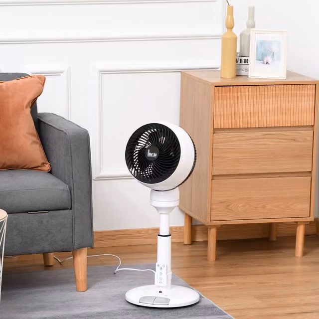 HOMCOM Oscillating Table Air Circulator Fan with Remote Control and Timer, White and Black