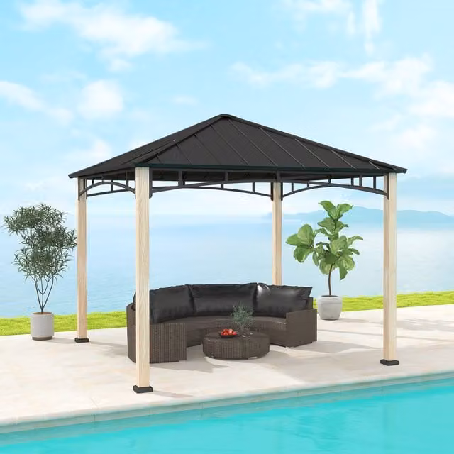Outsunny Modern Hardtop Gazebo Canopy with Metal Roof, Black, W/D: 300 x 300 cm