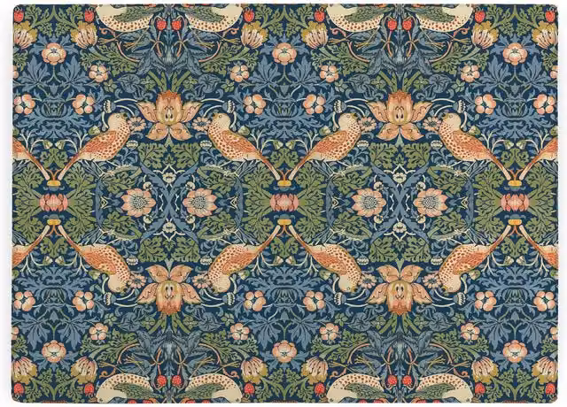Purely Home Blue Strawberry Thief Glass Rectangular Worktop Protector with William Morris Artwork