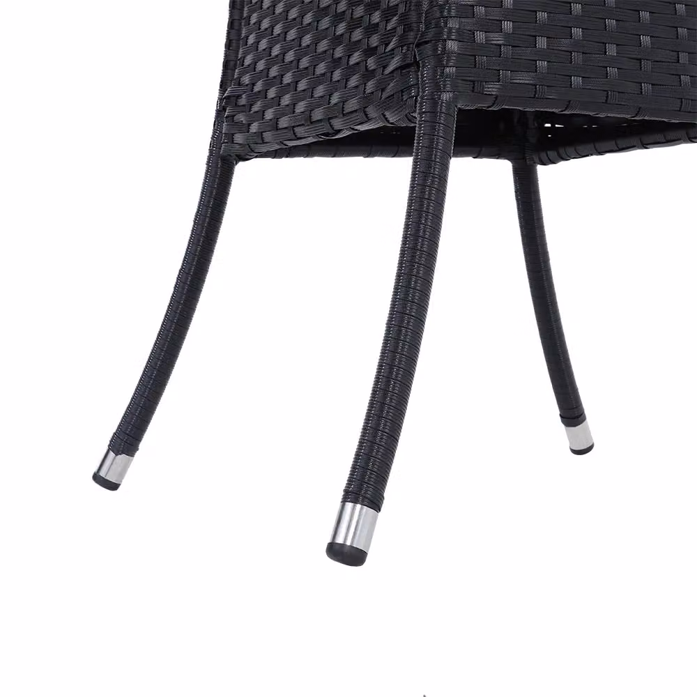Living and Home Garden Black Wicker 4 Seater Dining Table with Tempered Glass Top and Parasol Hole – 5