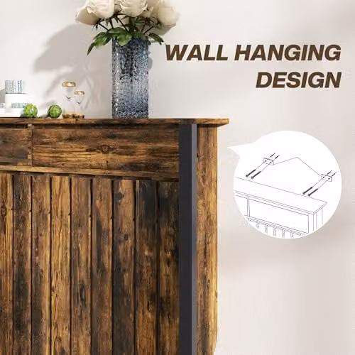 HOMCOM Industrial Radiator Cover with Drawers in Brown and Black, W/D/H: 119 x 19 x 93 cm – 5