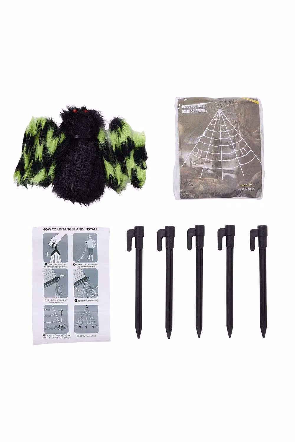 Living and Home Halloween Giant Spider and Web Hanging Decorations in Black, Green, White and Red – 2