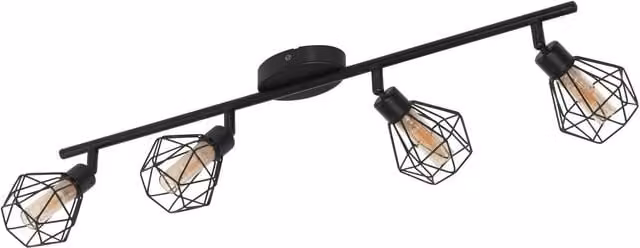 Loops Black 4 Spot Flush Ceiling Light with Amber Glass Shades and G9 LED Bulbs