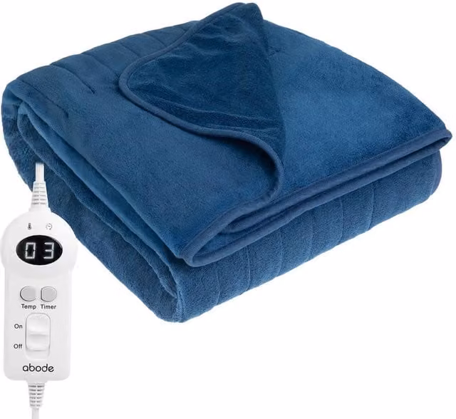 Abode Blue Microfleece Electric Heated Throw with 9 Heat Settings and Auto Shut-off