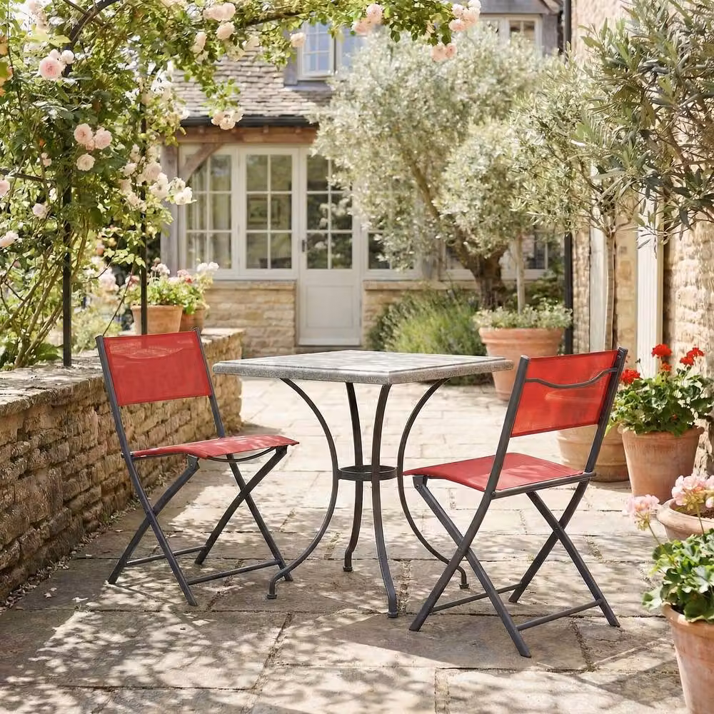VCM Sumila 2-piece Red Metal Folding Garden Chairs H 79 x W 45 x D 46 cm – 2