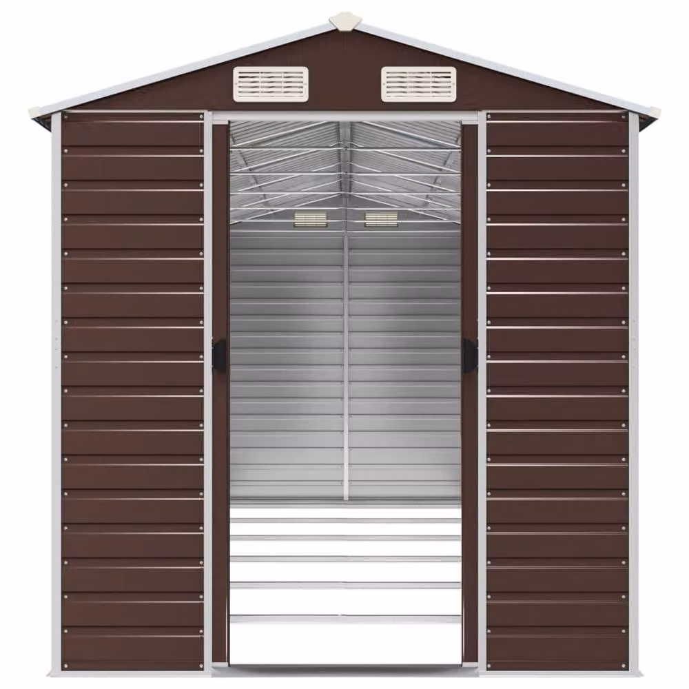 Berkfield Home Brown Galvanised Steel Garden Shed with Side Vent W/D/H: 191 x 555 x 198 cm – 4