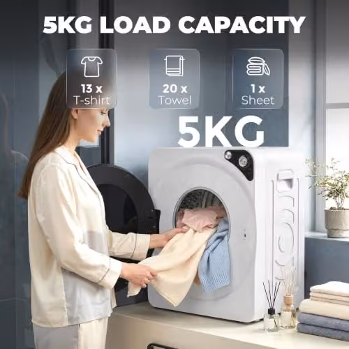 HOMCOM Vented Tumble Dryer in White, 3kg Dry Capacity, Front Loader – 4