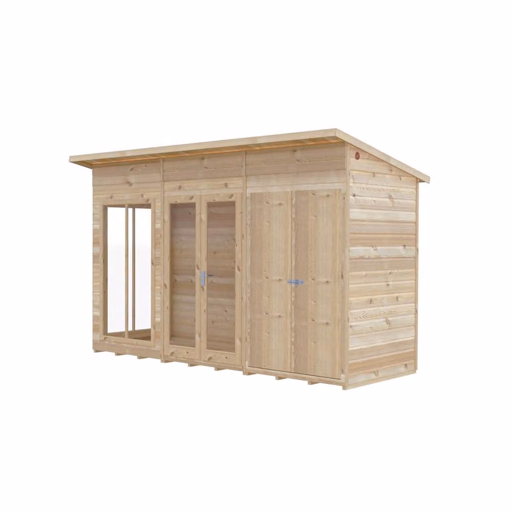 Shires Lela 12x4 Wood Summerhouse with Storage in Brown, W: 357 cm, D: 125.8 cm, H: 229.9 cm – 2