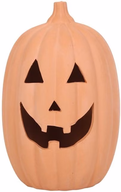 KDMK Ceramic Jack-O-Lantern Tealight Holder Ornament in Brown and Orange, Height: 14 cm