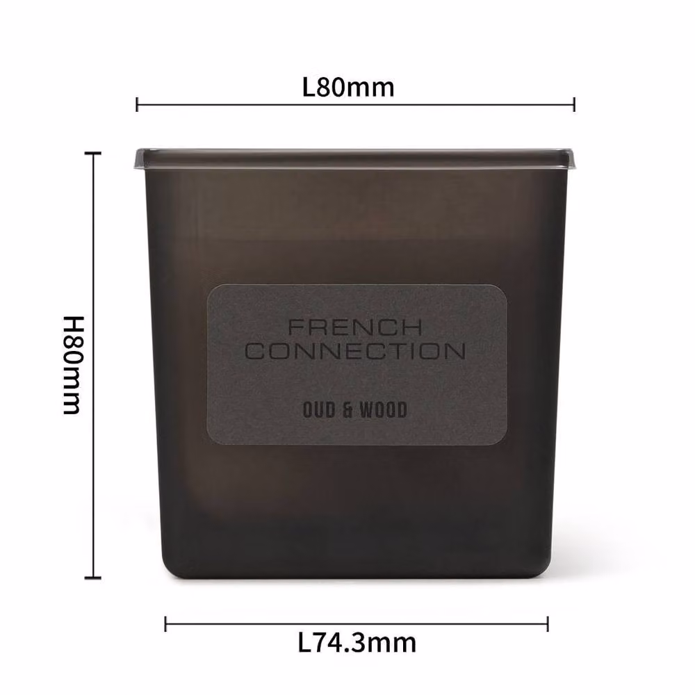 French Connection Oud & Wood Scented Glass Candle with Lid, Grey and Black, 190g – 2