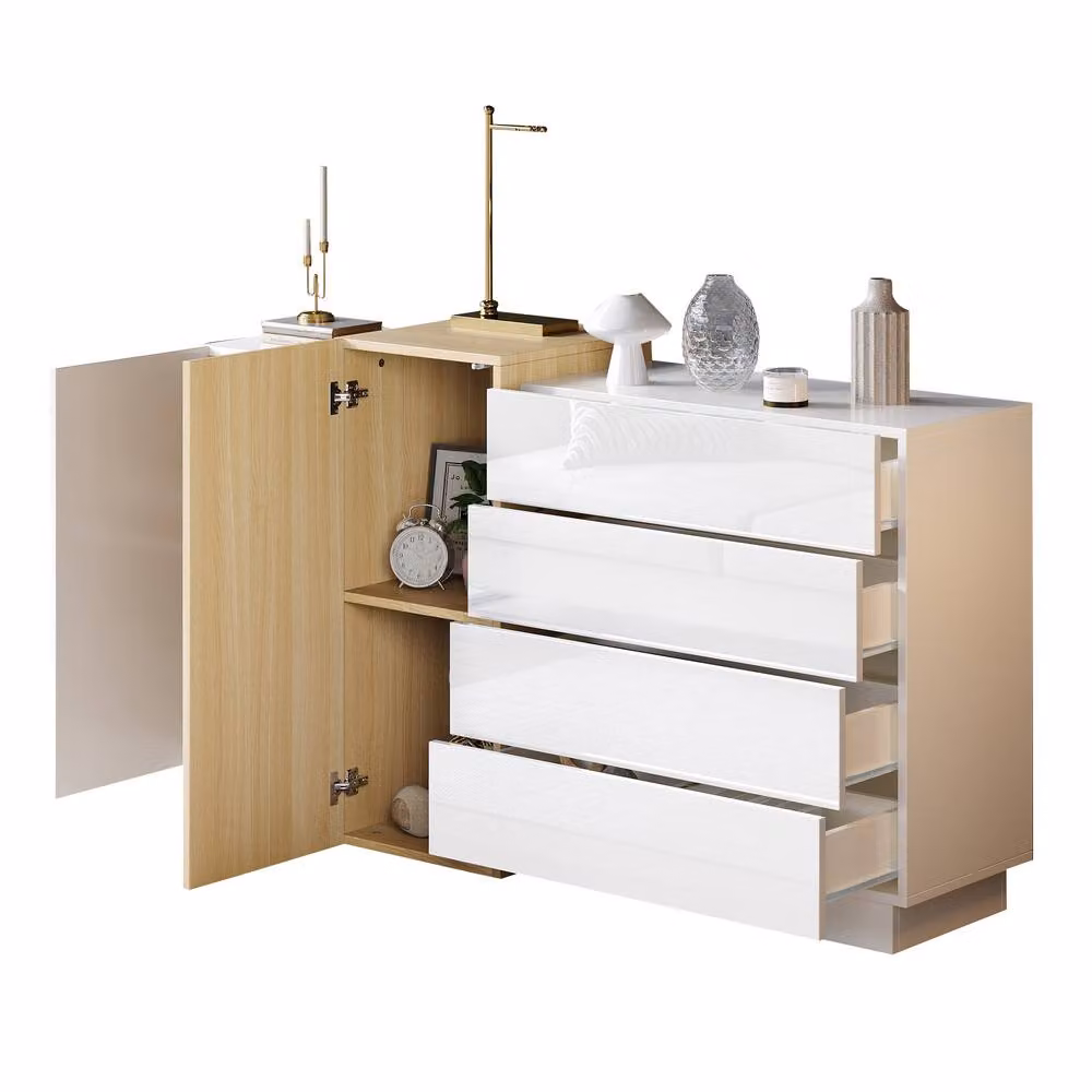 Merax White High Gloss Modern Sideboard with 4 Drawers and 2 Doors – 7