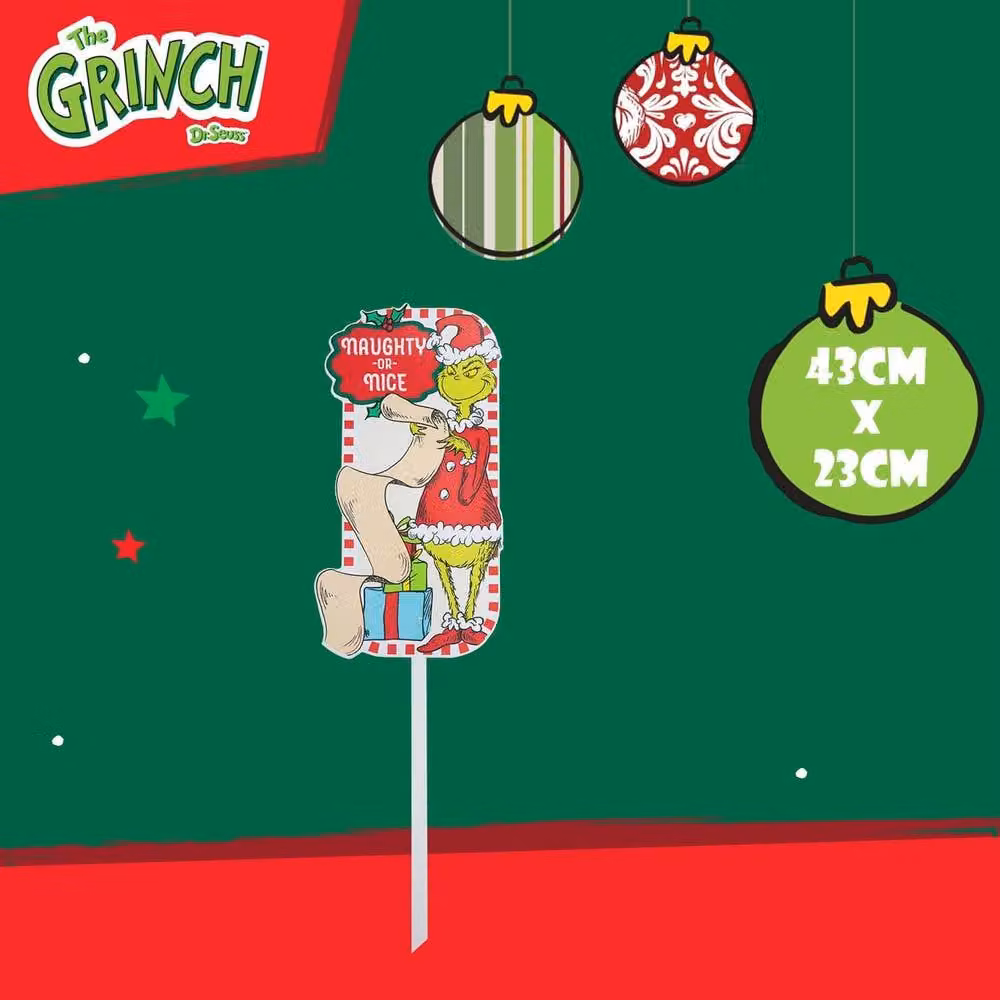 VFM e-Store Grinch Christmas Decorative Sign in Green and Multicolour, W/H: 43 x 23 cm – 2