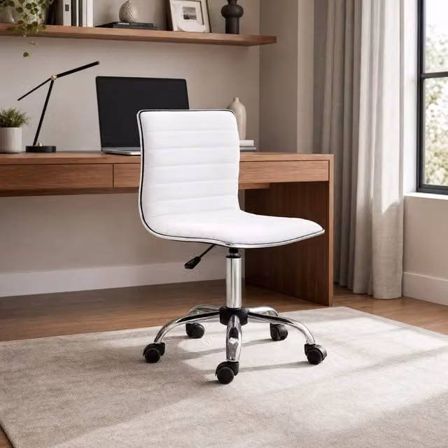 STILVORA Modern White Synthetic Leather Task Chair with 360 Degree Swivel and Adjustable Height, W/D/H: 52 x 52 x 120 cm