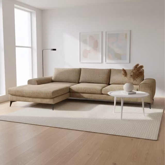 Abakus Direct Venice Brown Chenille Left-Hand Corner Sofa with Deep Seats and Extra-wide Padded Arms