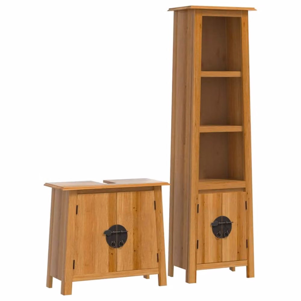 Berkfield Home 2 Piece Rustic Brown Solid Pine and Metal Bathroom Furniture Set with Vanity Unit and Hinged Doors – 2