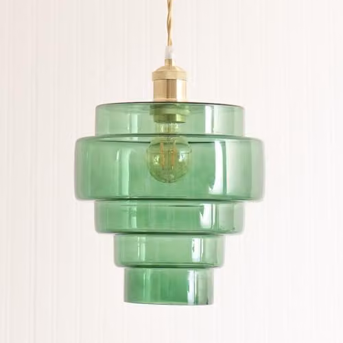 ValueLights Lane Green Glass 5 Tier Layered Easy Fit Ceiling Pendant Lamp Shade with LED Bulb, Shade Width: 23.5 cm – 4