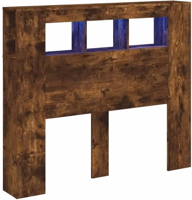 Berkfield Home LED Headboard in Smoked Oak Brown with Integrated Lighting, Shelf and USB Charging Port, W/D/H: 120 x 18.5 x 103.5 cm