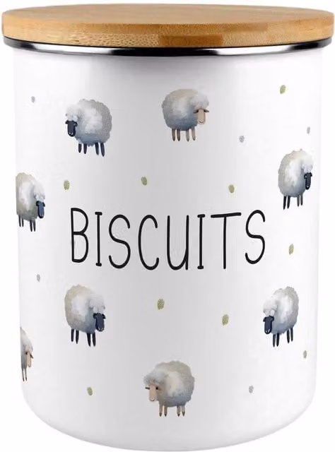 Purely Home Dotted Enamel Spring Sheep Extra Large Biscuit Tin in White