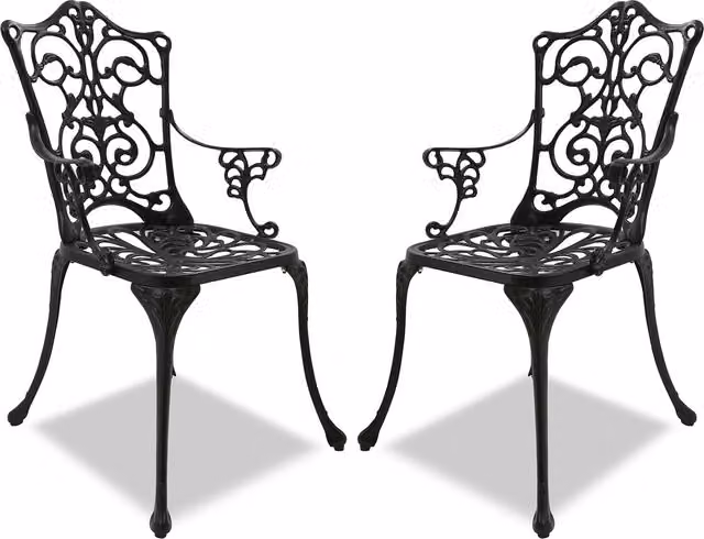 TABREEZ Set of 2 Black Matt Metal Garden and Patio Bistro Chairs with Ethnic Floral Design H 89.5 cm x W 53 cm x D 52 cm