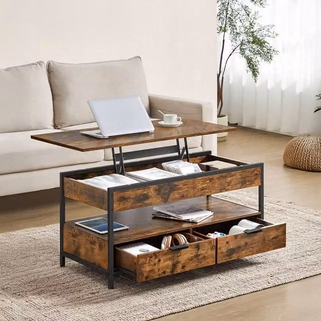VASAGLE Bronze Lift-Top Coffee Table with Storage Drawers