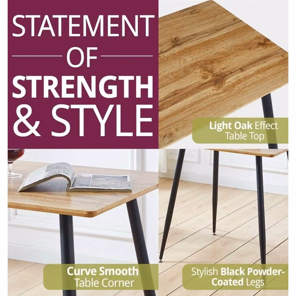 FORGEVIO Rectangular Dining Table in Light Oak with Metal Legs for 2 Adults – 3