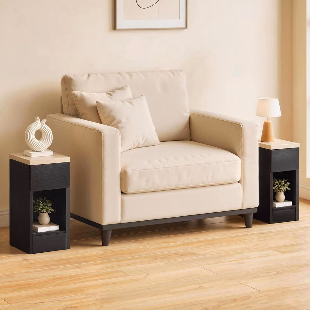 STILVORA Modern Black Bedside Table with Drawer and Shelf – 3