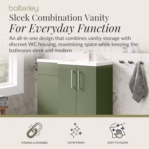 Balterley Modern L-Shaped Vanity Unit and WC Unit with Basin and Worktop, Green, W/D/H: 120.0 x 60.0 x 85.8 cm – 2