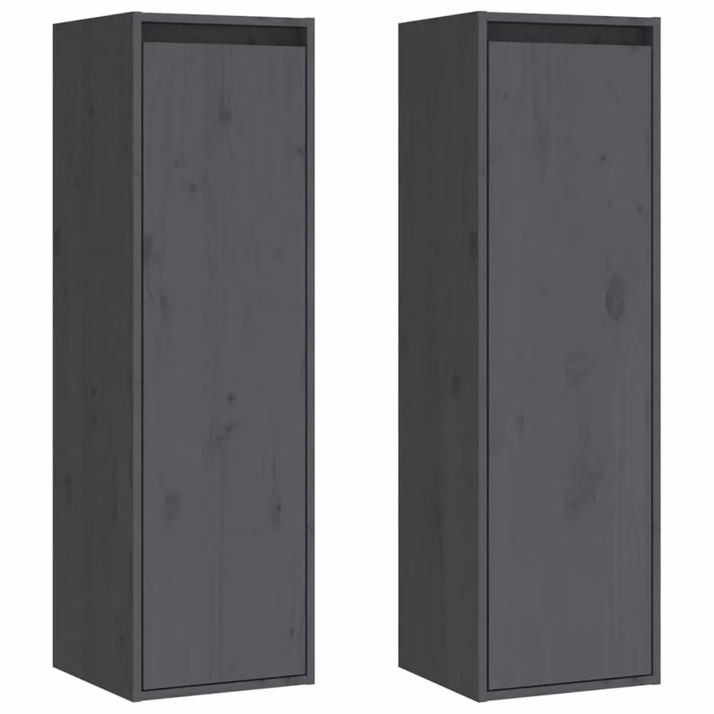 Berkfield Home Set of 2 Grey Solid Pinewood Wall Cabinets, W/D/H: 30 x 30 x 100 cm – 2