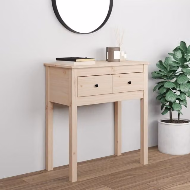 Berkfield Home Rustic Solid Wood Pine Console Table, Brown, W: 70 cm, D: 35 cm, H: 75 cm