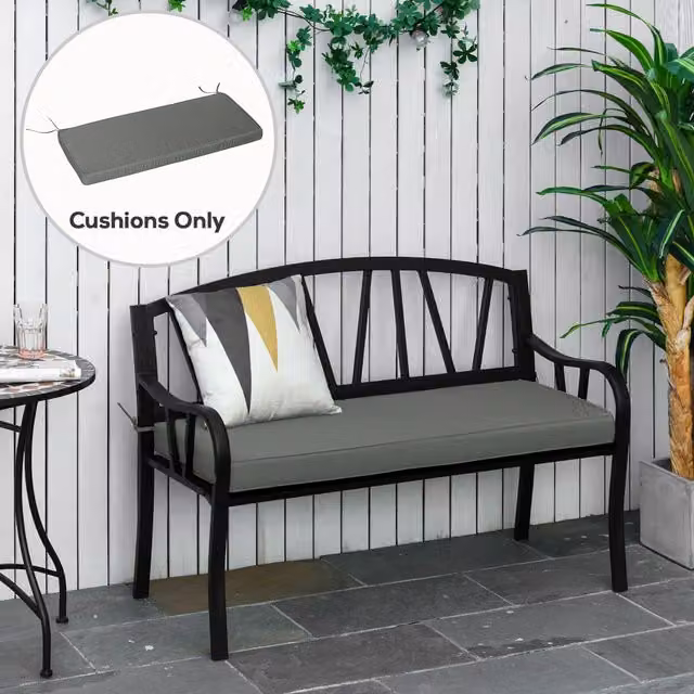 Outsunny Grey 2 Seater Garden Bench Cushion with Water Repellent Polyester Fabric and Foam Filling – 2